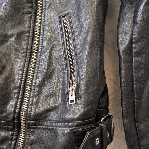 Topshop Faux Leather Moto Jacket Black Size 6 Vintage Style Full Zip - Picture 3 of 13